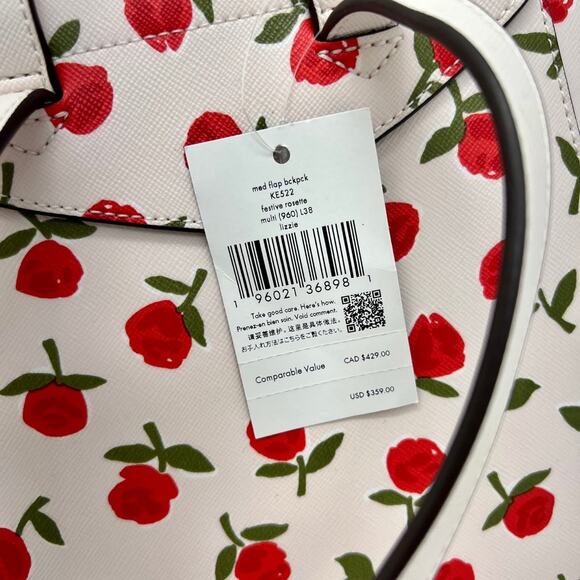 Kate Spade Lizzie Medium Festive Rosette Leather Flap Backpack Rose Print main image 12